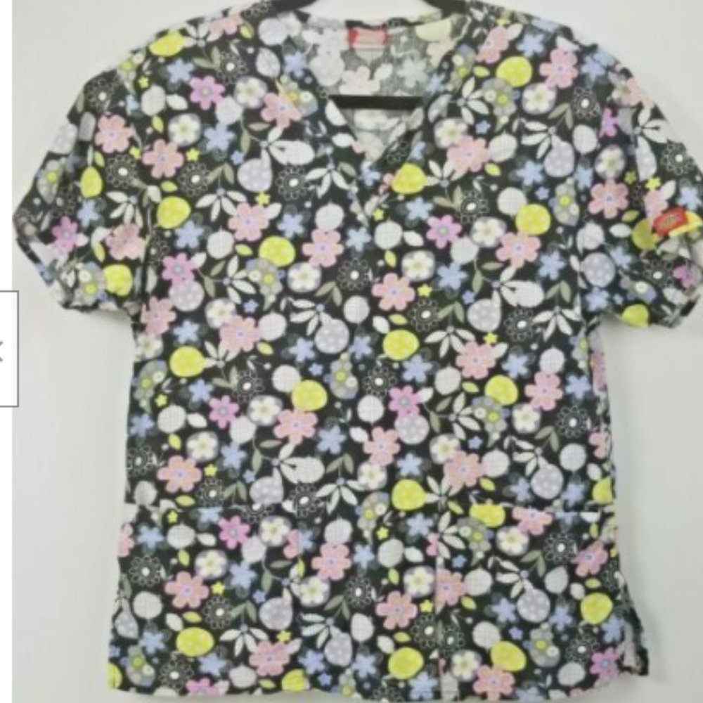 Dickies Womens Scrub Top Sz XS Black Pink i9
